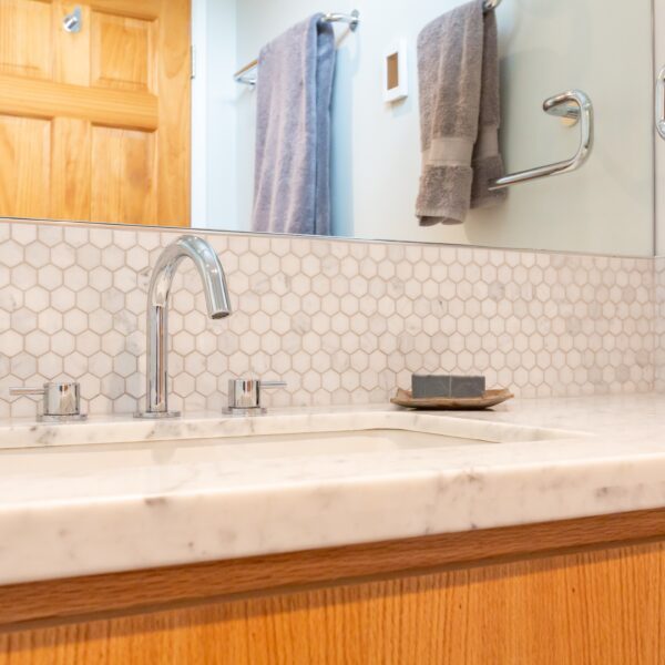 Modern bathroom vanity with marble sink