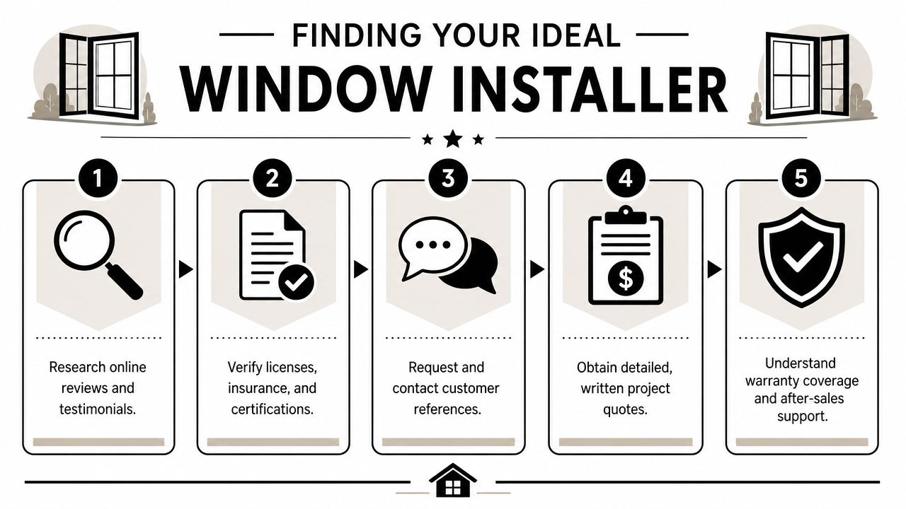 A 5-step infographic guide on how to find and choose the ideal professional window installer.